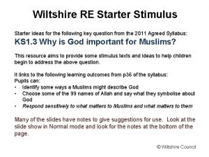 Wiltshire RE Starter Stimulus Starter ideas for the