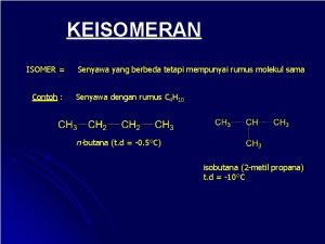 KEISOMERAN ISOMER Contoh Senyawa yang berbeda tetapi mempunyai