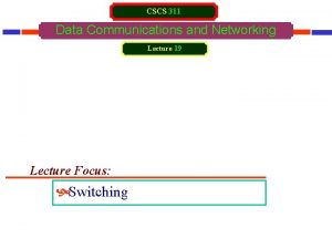 CSCS 311 Data Communications and Networking Lecture 19