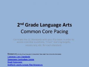 2 nd Grade Language Arts Common Core Pacing