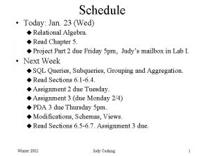 Schedule Today Jan 23 Wed u Relational Algebra