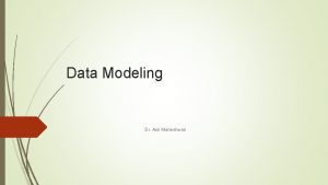 Data Modeling Dr Anil Maheshwari Learning Objectives Why