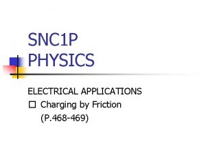 SNC 1 P PHYSICS ELECTRICAL APPLICATIONS Charging by