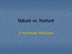 Nature vs Nurture A Psychology Web Quest INTRODUCTION