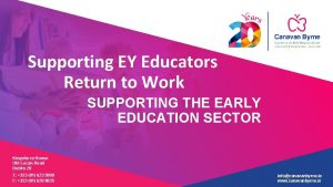 Supporting EY Educators Return to Work SUPPORTING THE