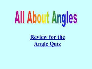Review for the Angle Quiz Defininition of angle