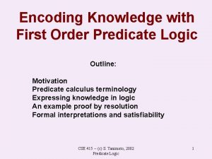 Encoding Knowledge with First Order Predicate Logic Outline