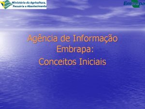 Agncia de Informao Embrapa Conceitos Iniciais q Agncia