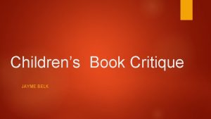 Childrens Book Critique JAYME BELK Book 1 Watsons