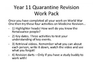 Year 11 Quarantine Revision Work Pack Once you