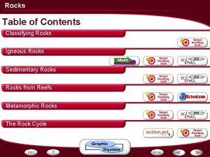 Rocks Table of Contents Classifying Rocks Igneous Rocks