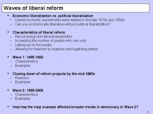Waves of liberal reform Economic liberalization vs political