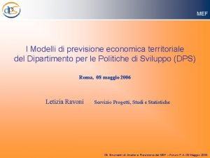 MEF I Modelli di previsione economica territoriale del