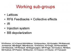 Working subgroups Lattices RF Feedbacks Collective effects IR