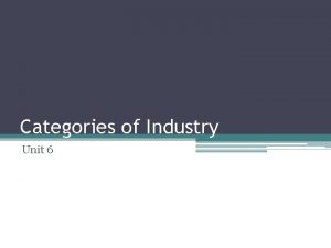 Categories of Industry Unit 6 Categories of Industry