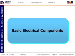 Entrepreneurship Teamwork Department of Mechanical Engineering BSH GMR