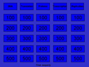 DNA Translation Proteins Transcription Replication 100 100 100