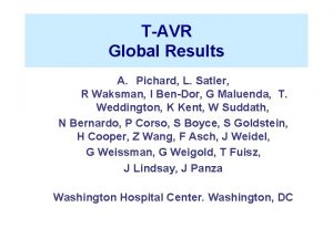 TAVR Global Results A Pichard L Satler R