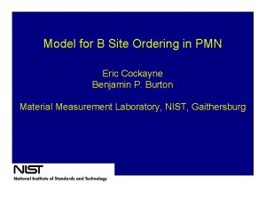 Model for B Site Ordering in PMN Eric