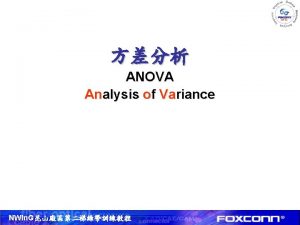 ANOVA Analysis of Variance NWIn G Oneway ANOVA