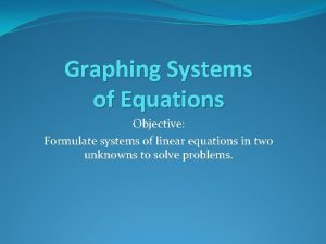 Graphing Systems of Equations Objective Formulate systems of