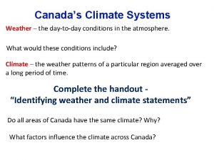 Canadas Climate Systems Weather the daytoday conditions in