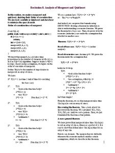 Recitation 8 Analysis of Mergesort and Quicksort In