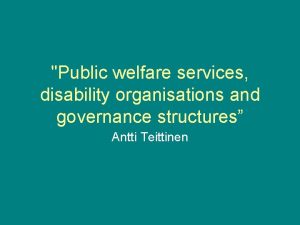 Public welfare services disability organisations and governance structures