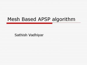 Mesh Based APSP algorithm Sathish Vadhiyar Introduction o