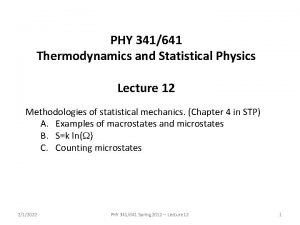 PHY 341641 Thermodynamics and Statistical Physics Lecture 12