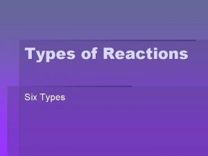 Types of Reactions Six Types Single Replacement A