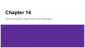 Chapter 14 Accounting for Sales and Cash Receipts