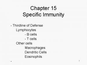 Chapter 15 Specific Immunity Thirdline of Defense Lymphocytes