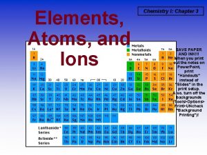 Elements Atoms and Ions Chemistry I Chapter 3