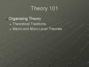 Theory 101 Organizing Theory n n Theoretical Traditions