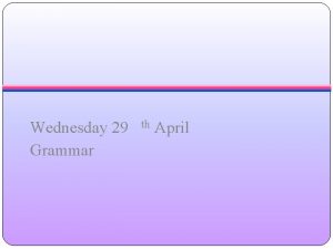 Wednesday 29 Grammar th April Determiners Today we