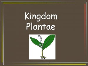 Kingdom Plantae Characteristics of Plants All plants are