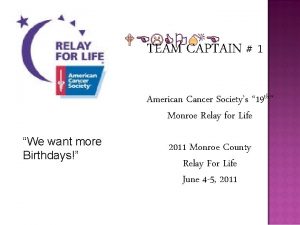 TEAM CAPTAIN 1 American Cancer Societys 19 th