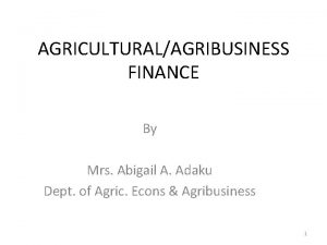 AGRICULTURALAGRIBUSINESS FINANCE By Mrs Abigail A Adaku Dept