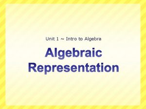 Unit 1 Intro to Algebra Algebraic Representation Solving