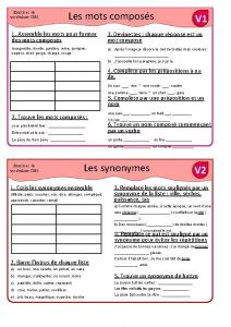 Exercices de vocabulaire CM 1 Les mots composs