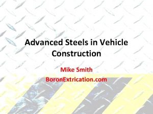 Advanced Steels in Vehicle Construction Mike Smith Boron