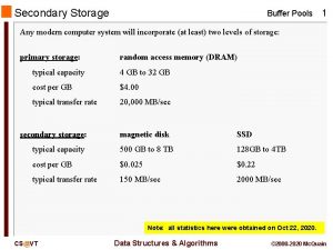 Secondary Storage Buffer Pools 1 Any modern computer