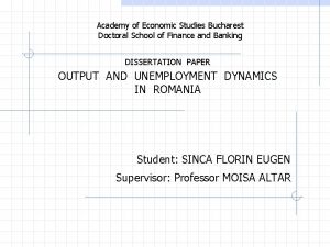 Academy of Economic Studies Bucharest Doctoral School of