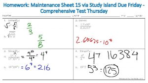 Homework Maintenance Sheet 15 via Study Island Due