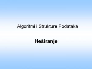 Algoritmi i Strukture Podataka Heiranje Uvod Hash eng