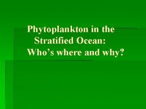 Phytoplankton in the Stratified Ocean Whos where and