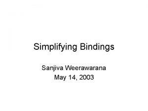Simplifying Bindings Sanjiva Weerawarana May 14 2003 Today