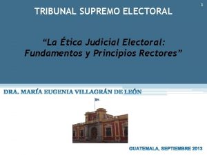 TRIBUNAL SUPREMO ELECTORAL La tica Judicial Electoral Fundamentos