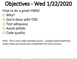 Objectives Wed 1222020 How to do a great